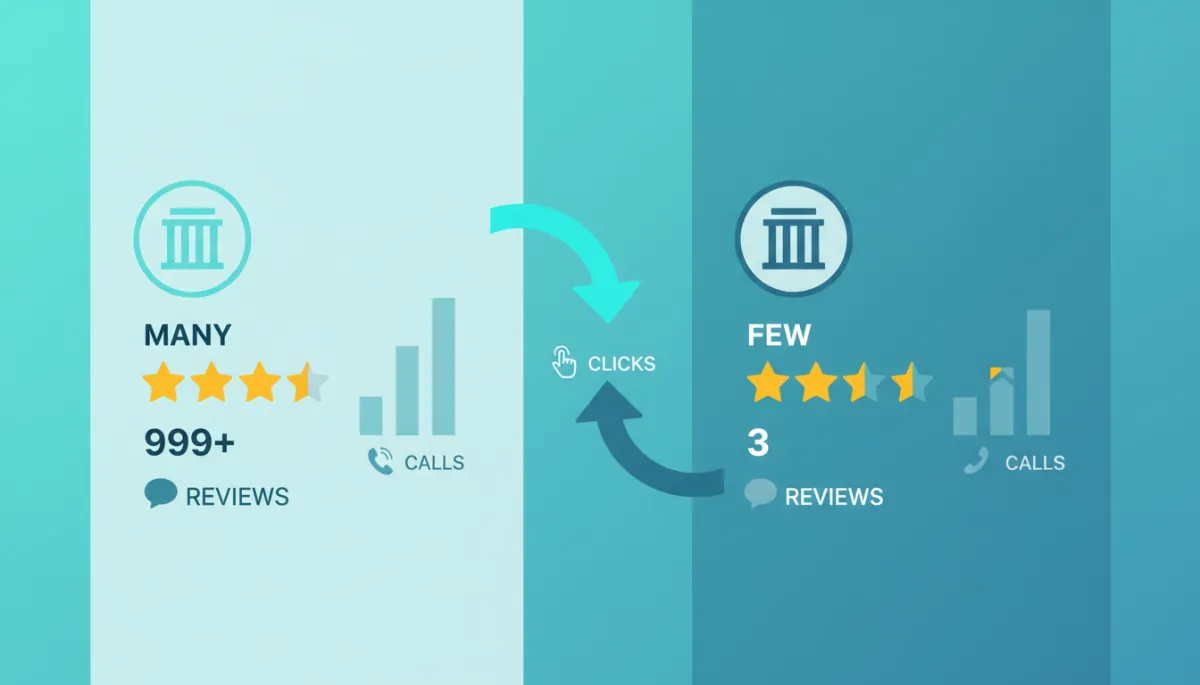 Comparison of two local businesses showing impact of more Google Reviews on clicks and calls Comparison of two local businesses showing impact of more Google Reviews on clicks and calls