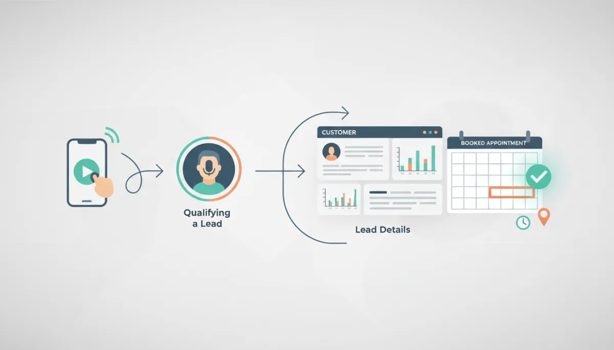 Diagram of a voice AI system qualifying a caller and scheduling an appointment automatically