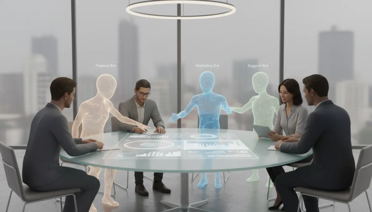 3D render of AI agents working alongside a small business team