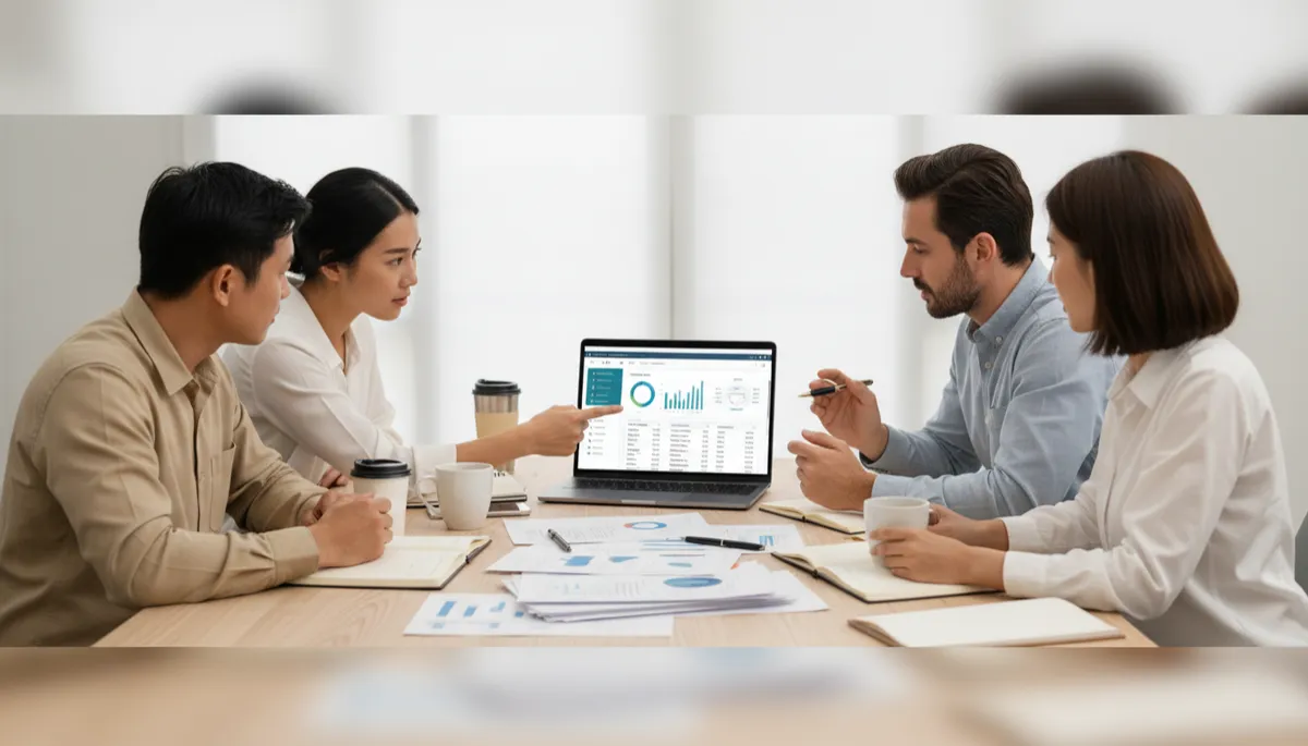 Small business team reviewing lead reports and follow-up performance