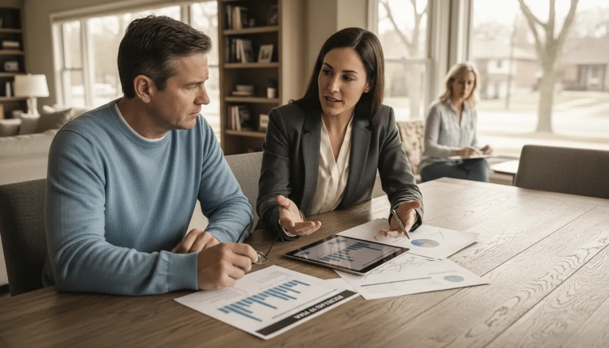 Real estate agent reviewing a comparative market analysis with a homeowner
