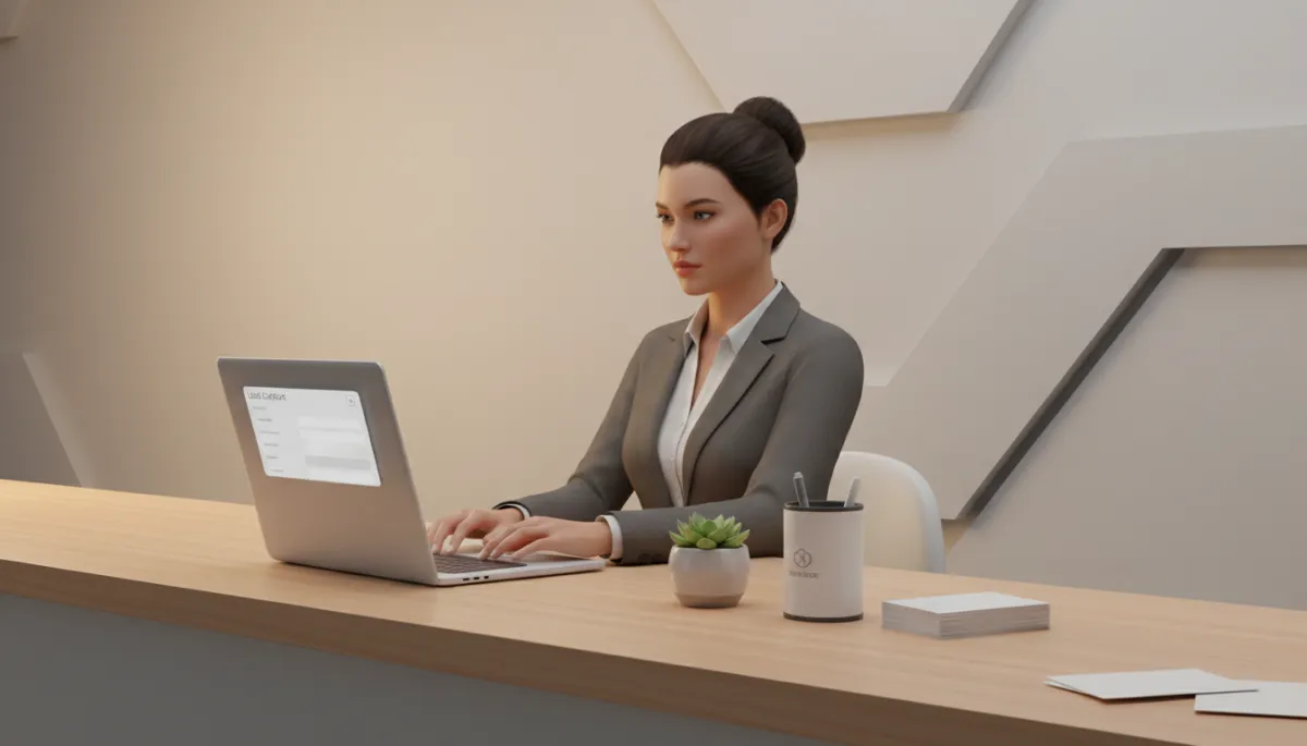 Receptionist entering customer information into a digital lead capture form
