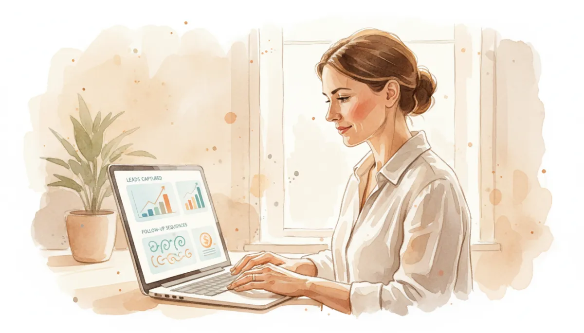 Local business owner examining a dashboard that tracks captured leads and conversions