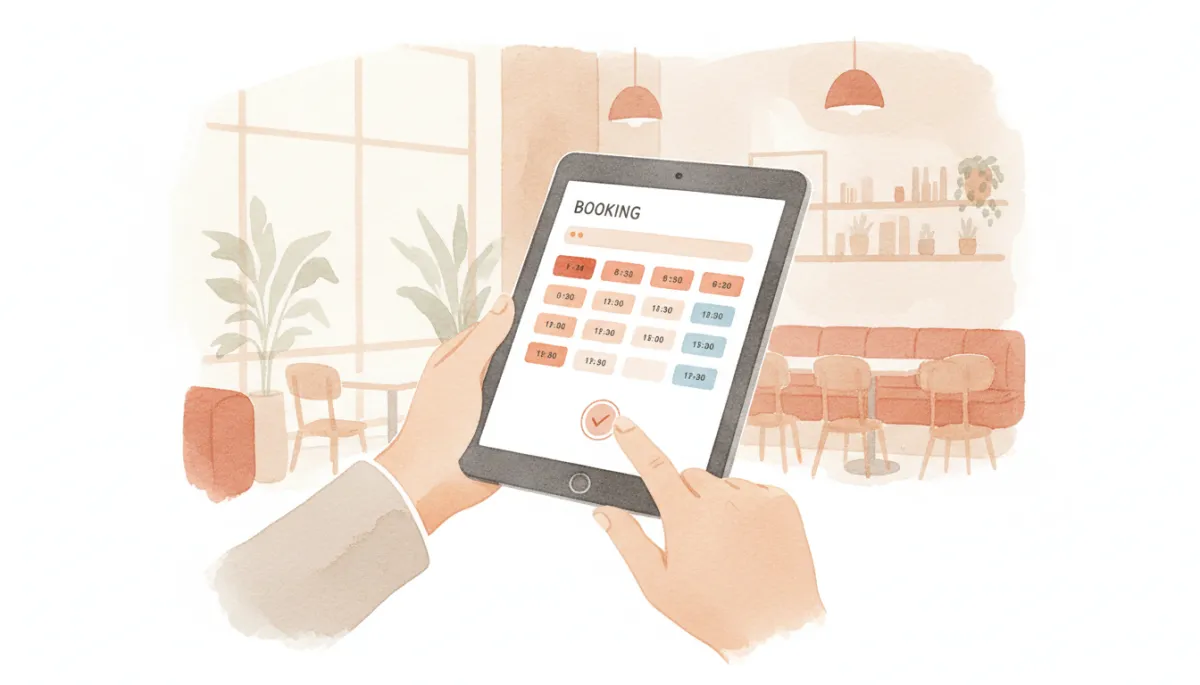 Customer using an online booking system on a tablet