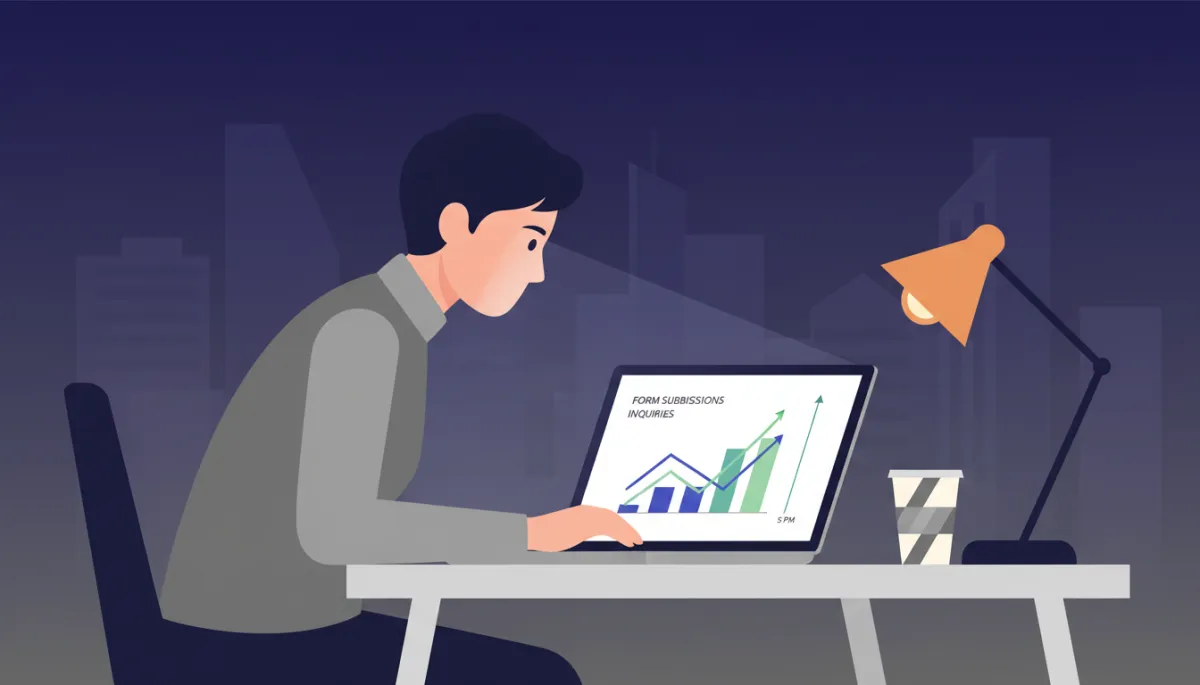 Business owner reviewing website analytics showing after-hours inquiries