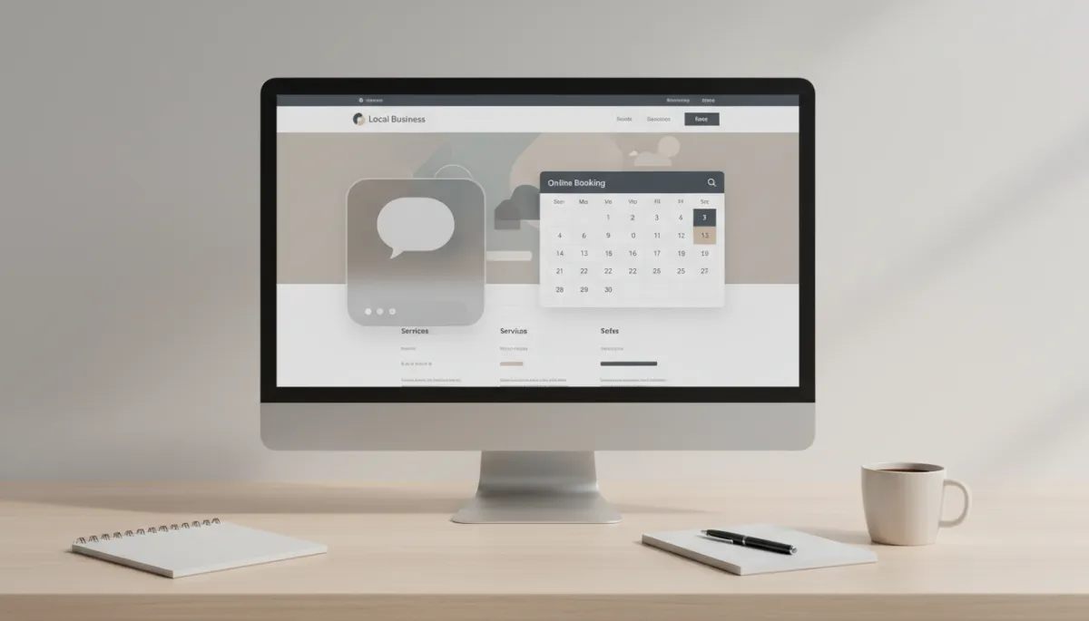 Website interface showing integrated chat and booking tools for a local business
