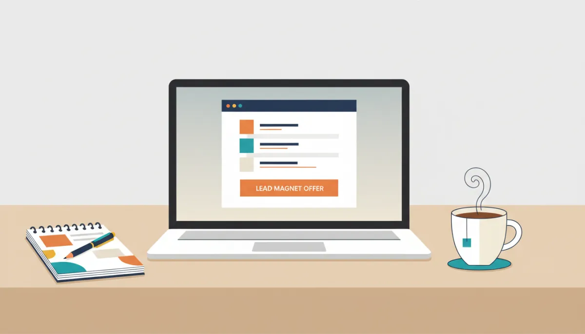 Laptop displaying a lead capture form and offer on a business website