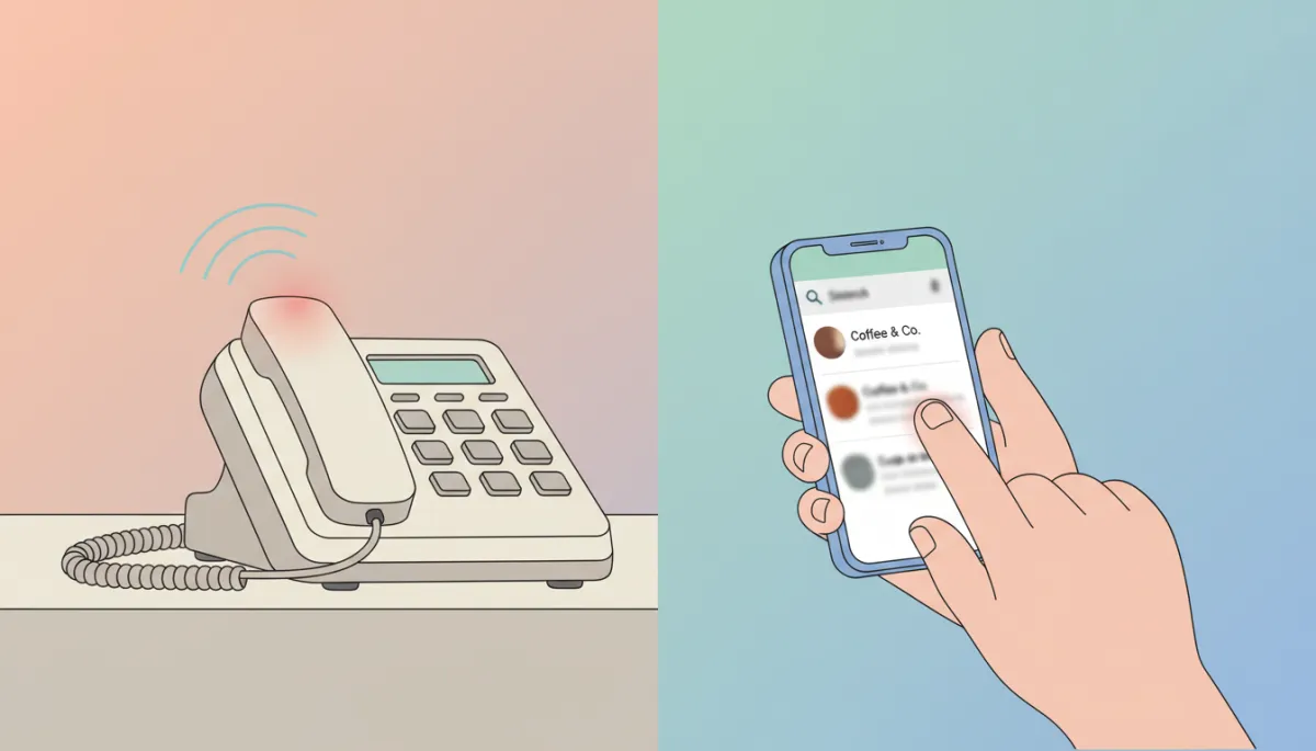Unanswered business phone while a customer selects a competitor on their smartphone