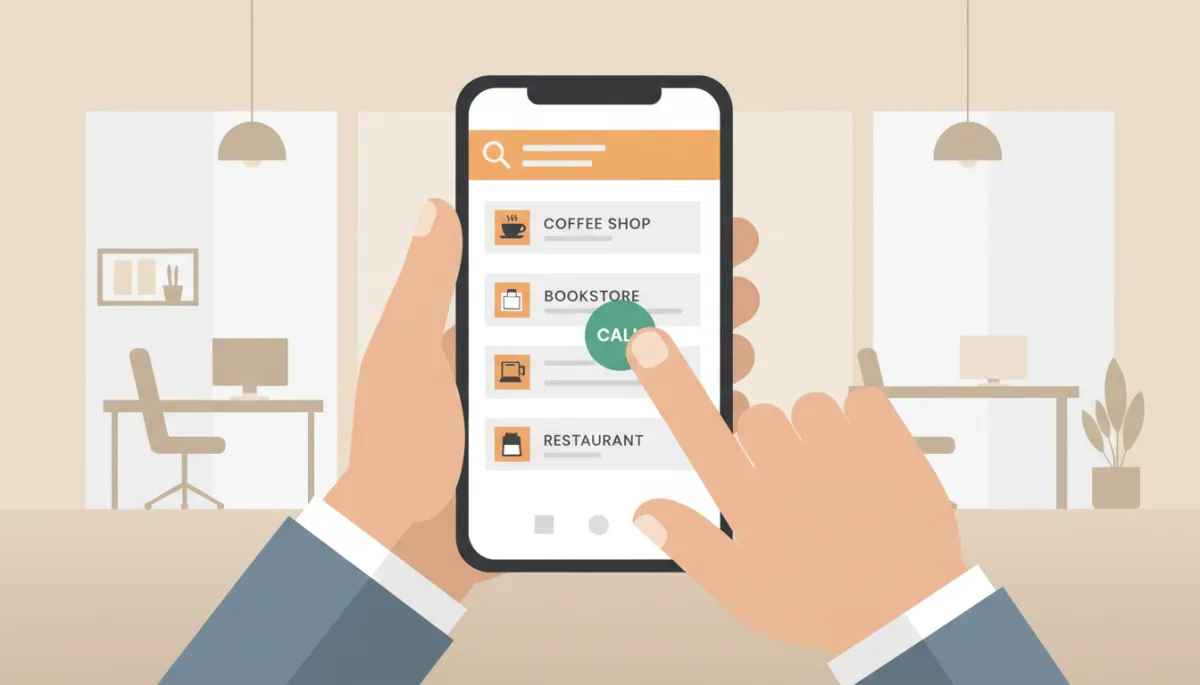 Customer choosing between local businesses on a smartphone search results page