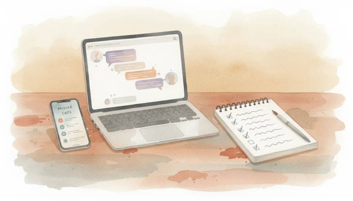 Desk with missed calls and unanswered messages representing lost leads
