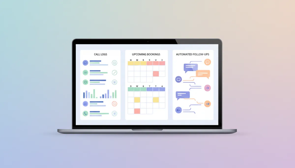 Unified dashboard displaying calls, bookings, and automated follow-ups for a local business