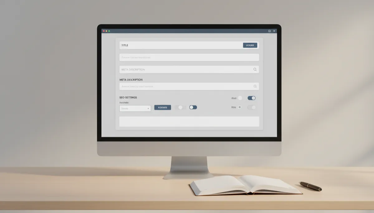 Real estate listing editor with SEO metadata fields visible