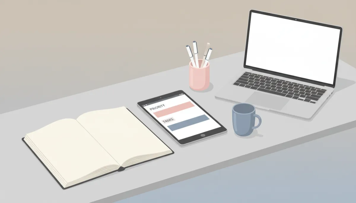 Organized desk with planner and color-coded tasks supporting ADHD strategies