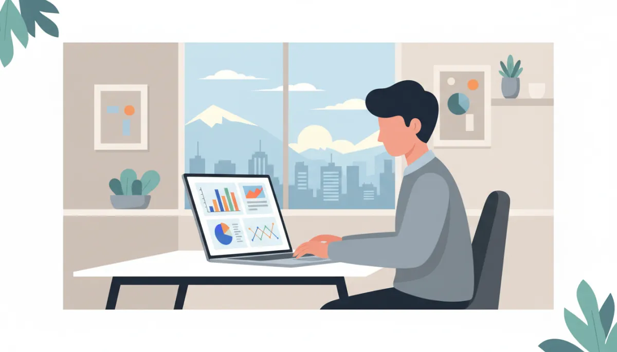 Profesional de marketing analizando métricas digitales y modelos de IA en su computador