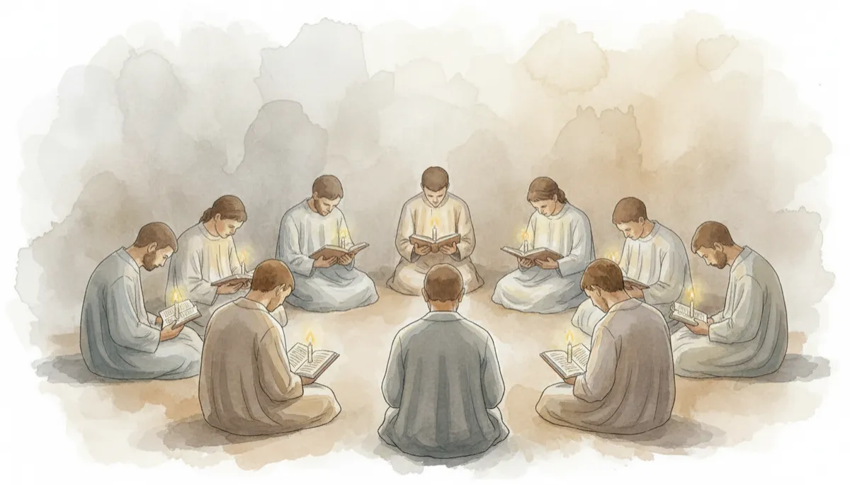 Grupo de anglicanos orando juntos en comunidad