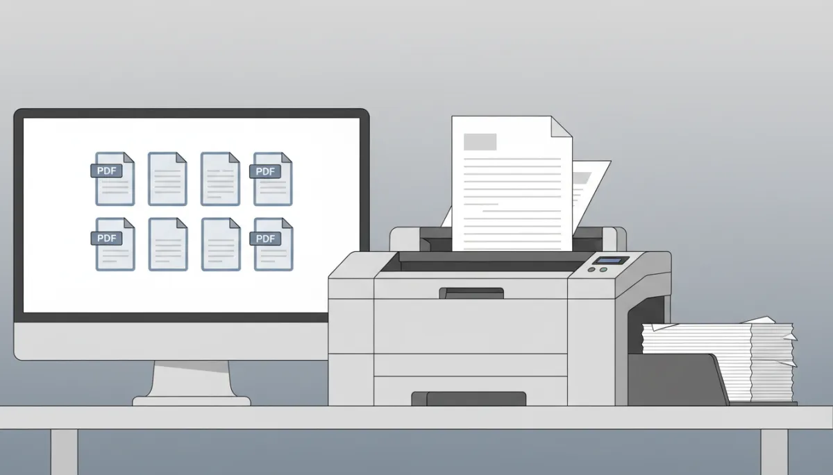 Professional document scanning station converting paper files into digital PDFs Professional document scanning station converting paper files into digital PDFs