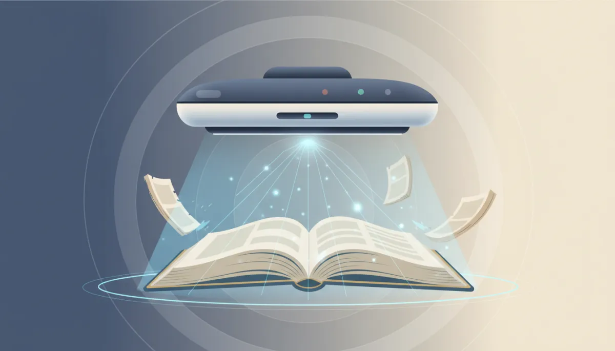 Technician scanning an old book on a V-shaped cradle scanner