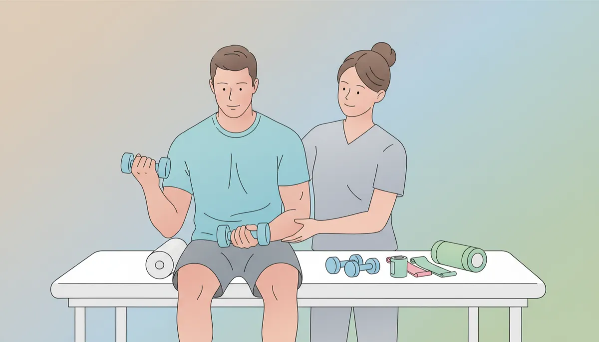 Physical therapist coaching an athlete through forearm strengthening exercises
