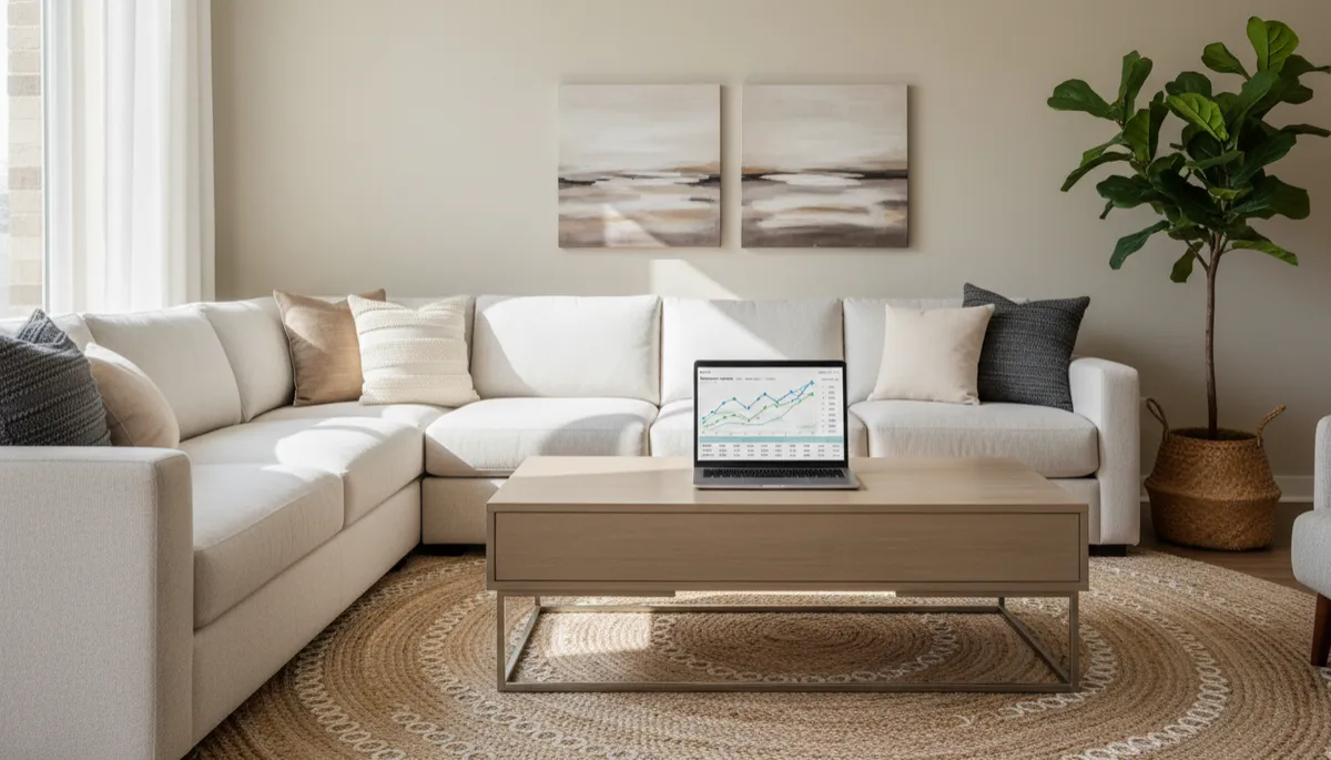 Professionally staged DFW living room prepared for a balanced housing market sale Professionally staged DFW living room prepared for a balanced housing market sale