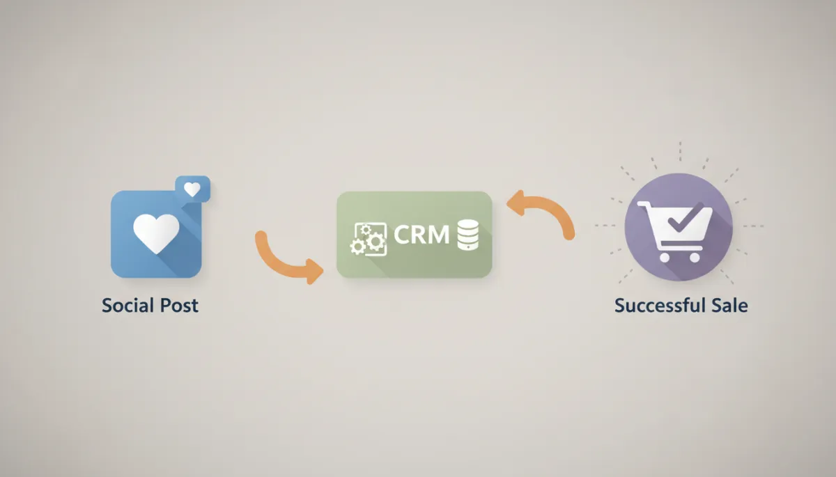 Digital illustration of the simple journey from social post to sale via CRM
