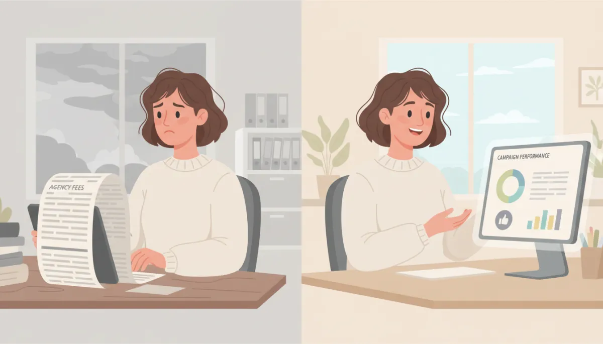 Digital illustration comparing agency invoices with simple CRM ad management
