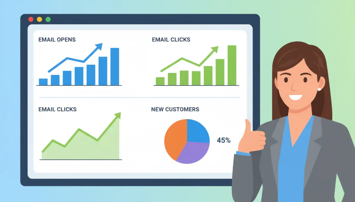 Digital illustration of CRM email marketing analytics dashboard
