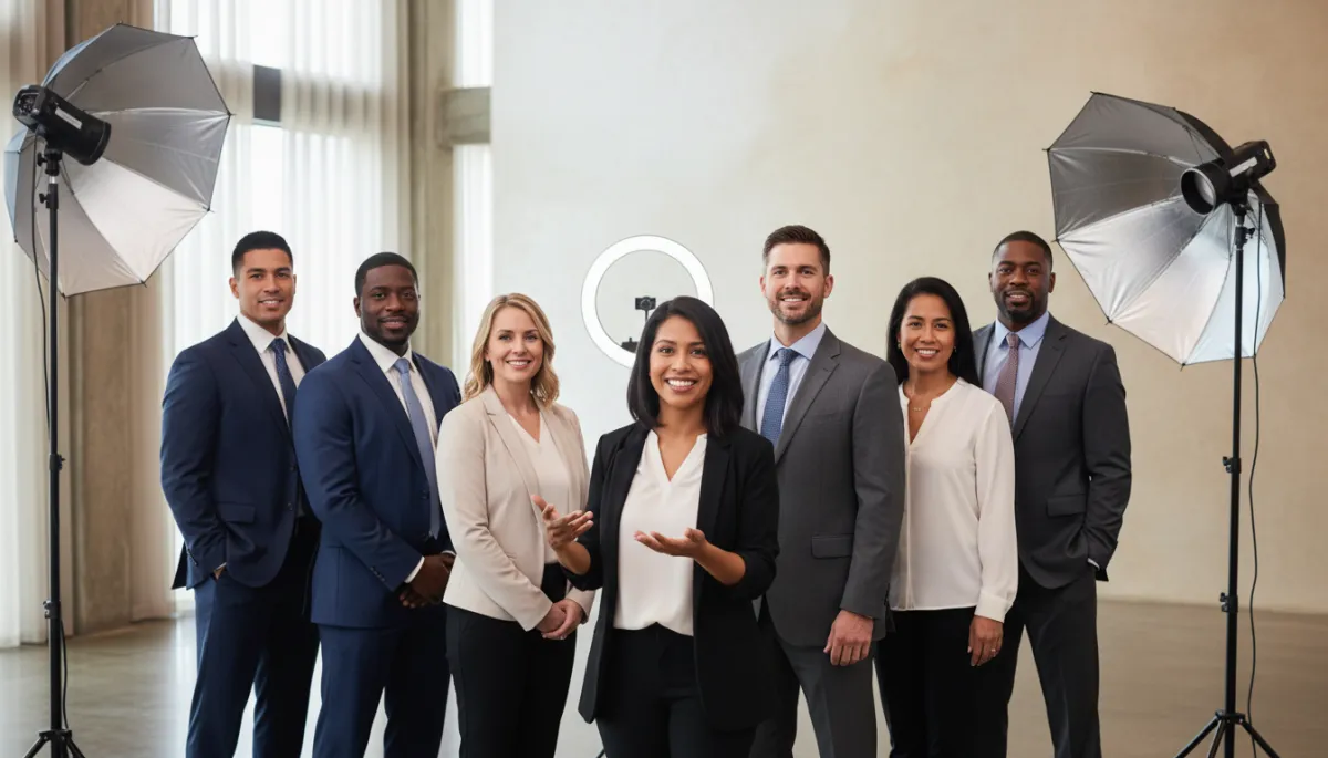 Business headshot session for Hampton Roads professionals in office lobby