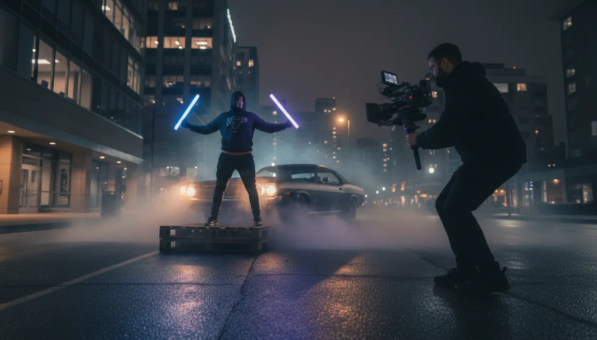 4K music video filming at night in Hampton Roads with full crew