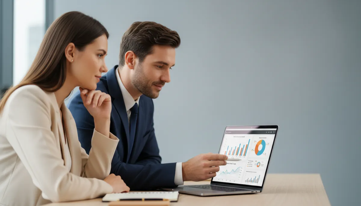 Consultant and business owner using AI insights for local marketing strategy Consultant and business owner using AI insights for local marketing strategy