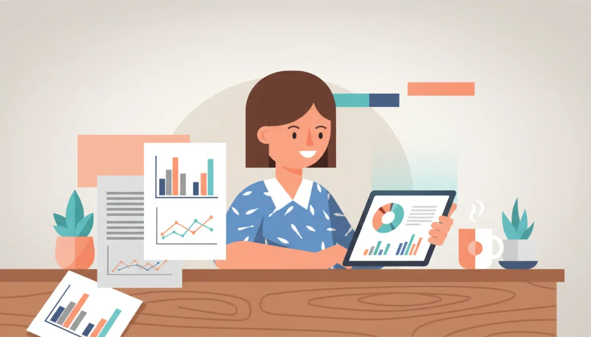 Retail owner reviewing AI-generated sales and inventory insights at the counter