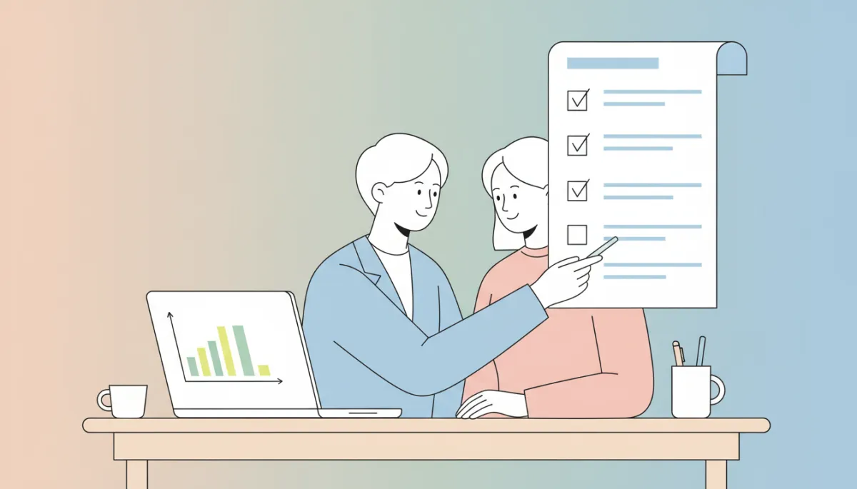 Local business manager explaining a structured onboarding checklist to a new client
