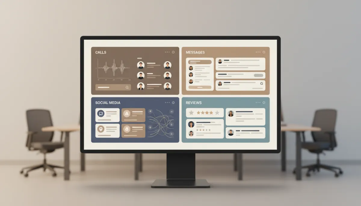 Dashboard showing four AI agents managing customer communication and marketing for a local business