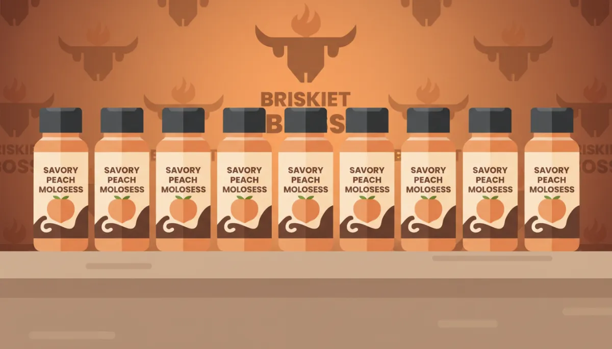 Savory Peach Molasses Seasoning bottles from Brisket Boss on display