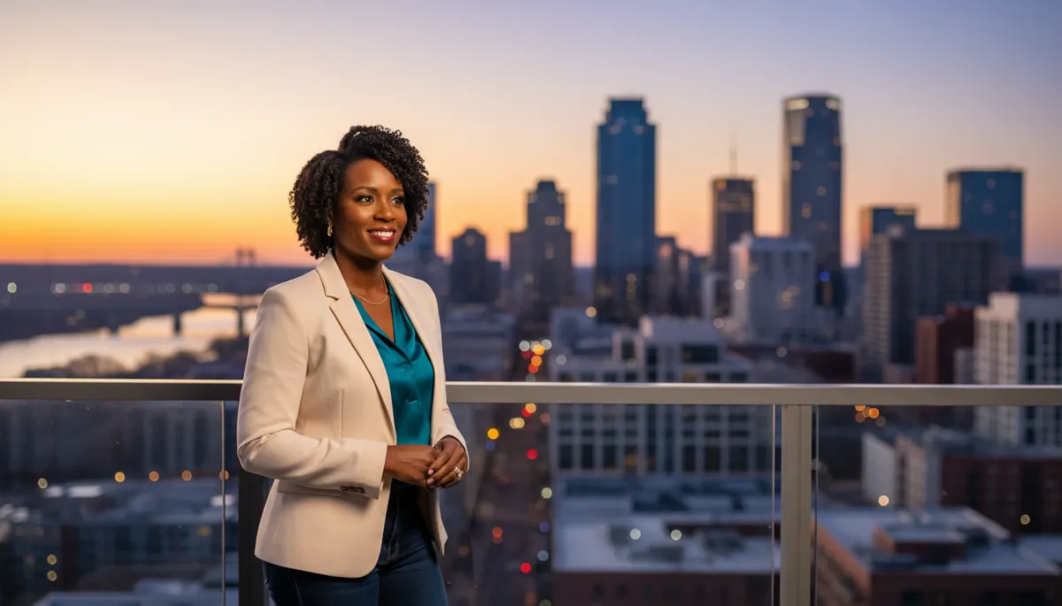 add black female to image. Context: This is for a blog post about "Living the Dream in the Dream City: Alicia Williams’ Arlington Story". Style: Professional quality, photorealistic, high resolution