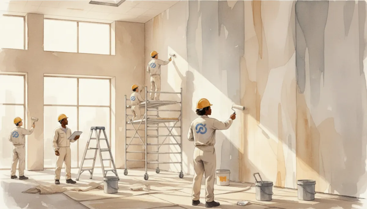 Diverse commercial painting crew led by a Black woman supervisor on a job site