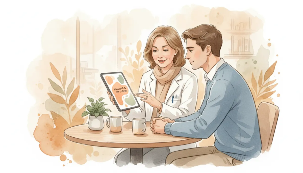 Clinician explaining cash-based pricing and treatment options to a patient