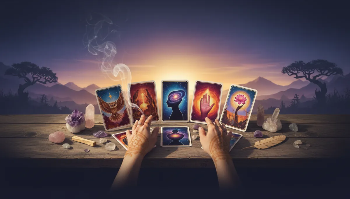 Pulling a single Spirit Whispers oracle card in morning light Pulling a single Spirit Whispers oracle card in morning light