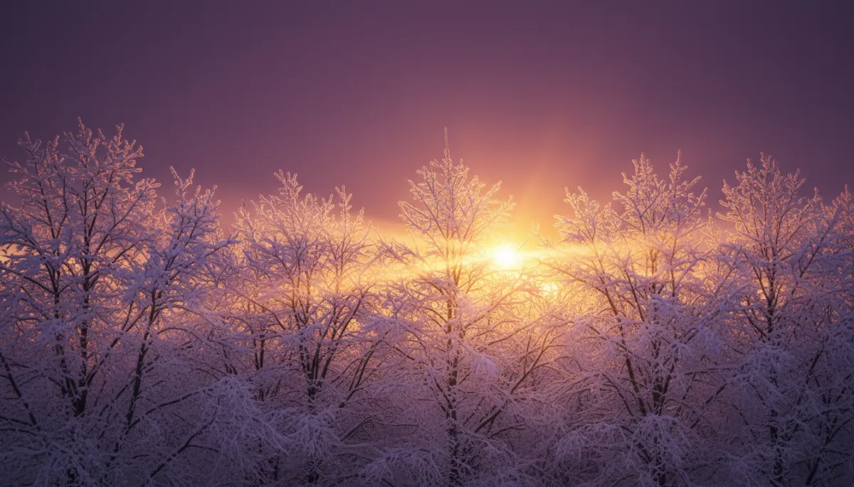 Bare winter branches in soft golden light symbolizing December's quiet magic Bare winter branches in soft golden light symbolizing December's quiet magic
