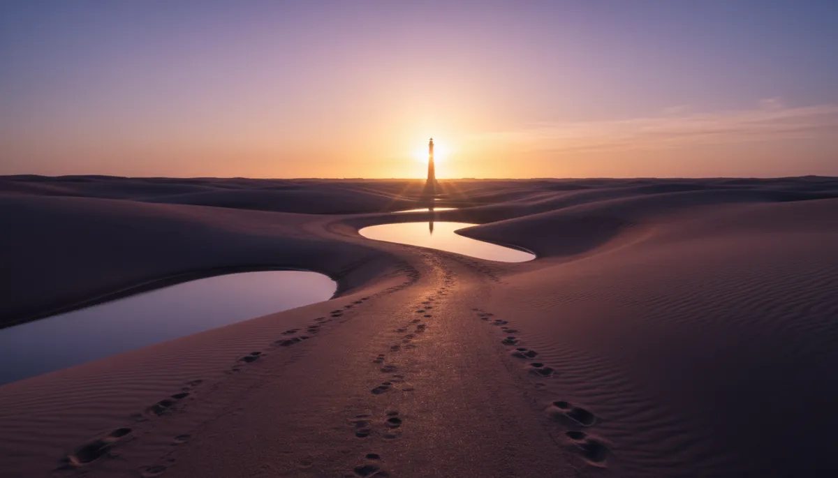 A winding path toward a lighthouse symbolizing the mentorship journey