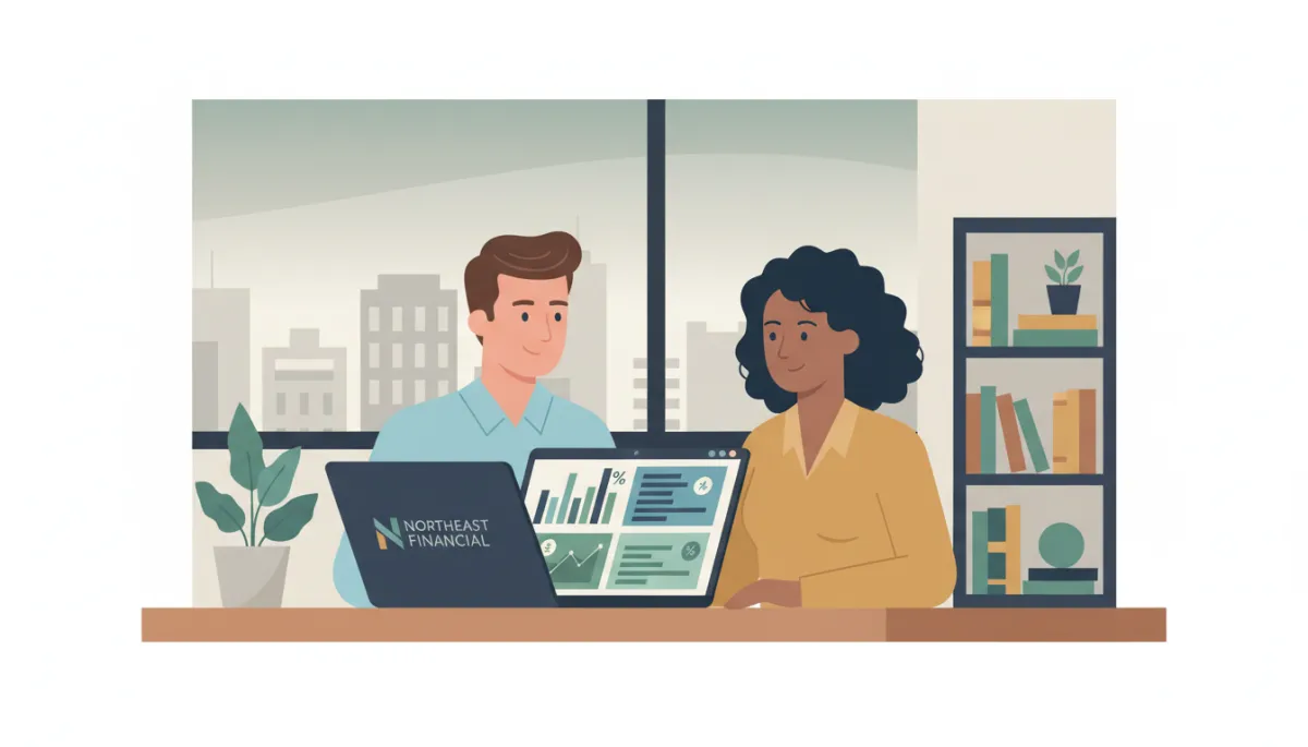 Loan officer comparing different mortgage payment strategies with a client in a professional setting Loan officer comparing different mortgage payment strategies with a client in a professional setting