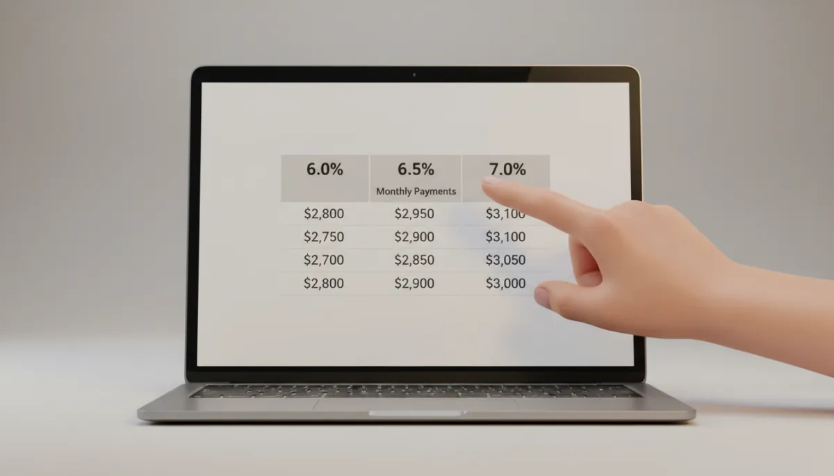 Mortgage payment comparison chart for different interest rates on a laptop screen