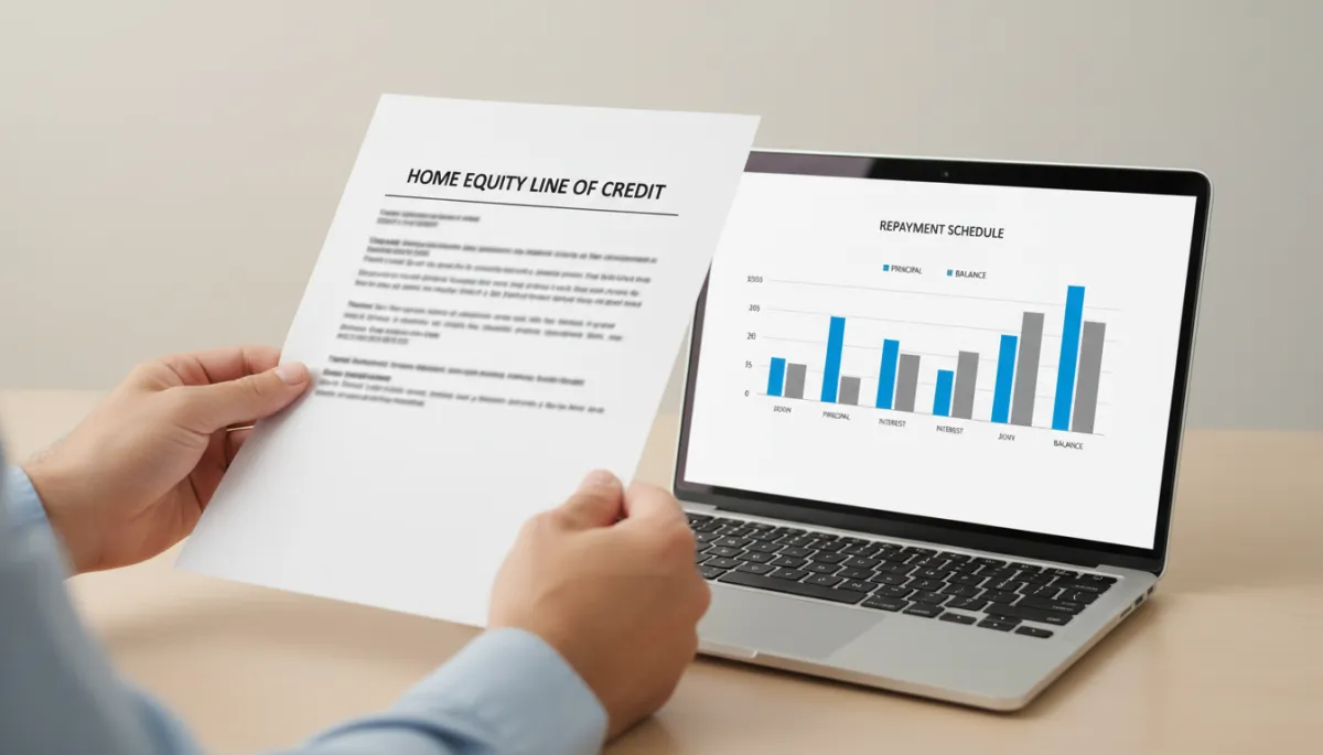 Person reviewing a home equity line of credit statement and repayment plan