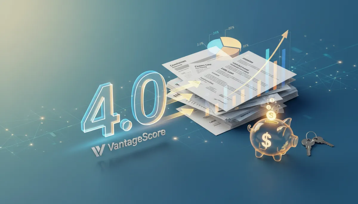 Person reviewing a printed credit report with a calculator and notes