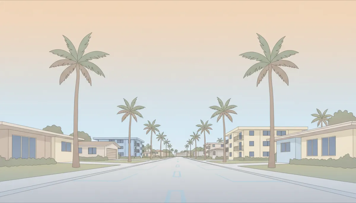 Residential street with single-family homes and condos in Southwest Florida