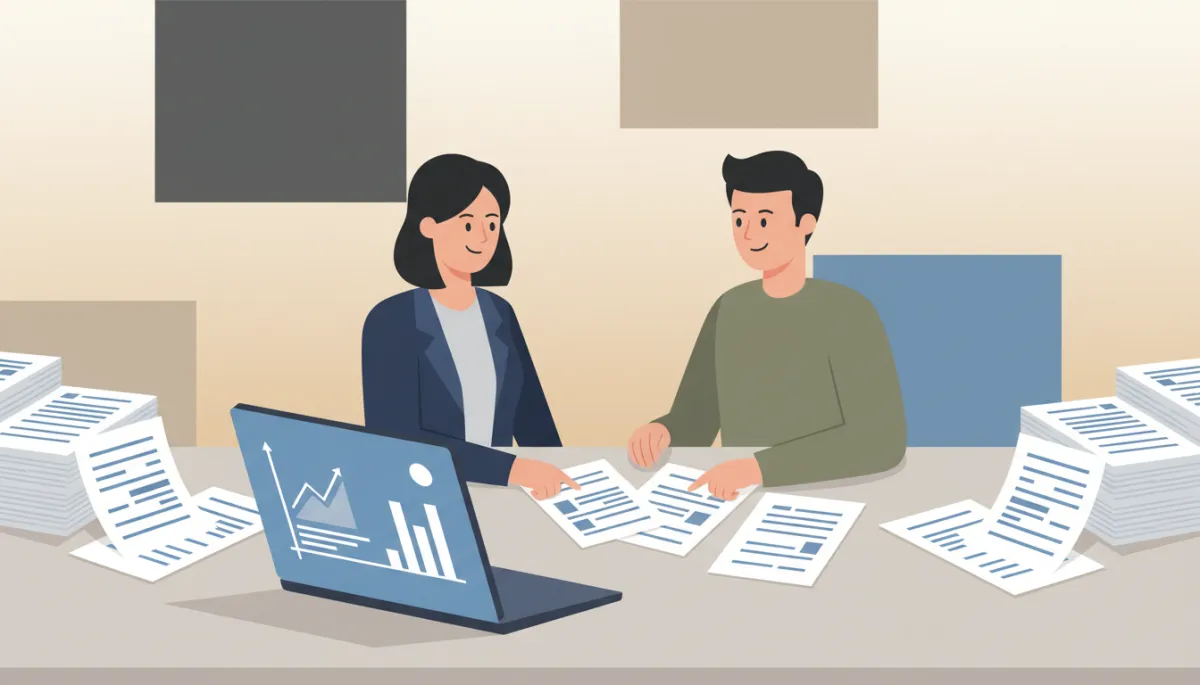 Mortgage broker and client comparing loan options at a desk