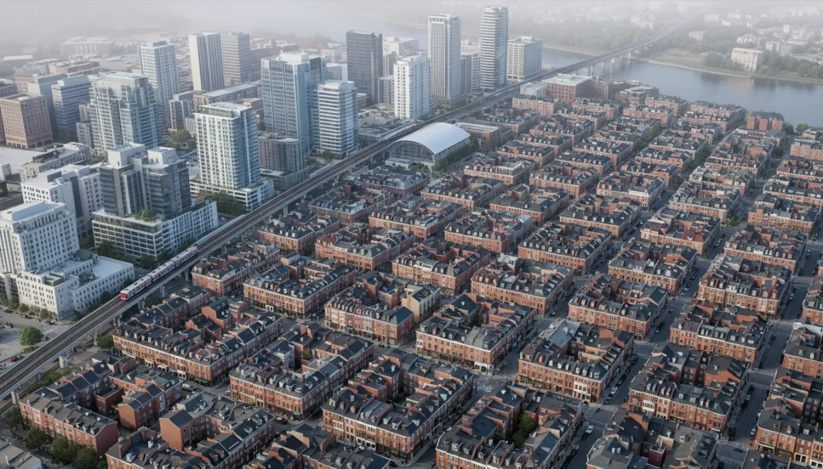 Aerial view of Alexandria neighborhoods and transit connections