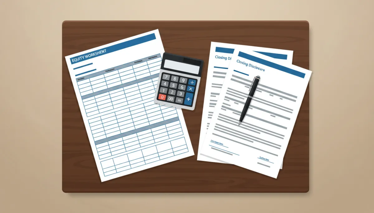 Table with an equity worksheet and calculator for home sale planning