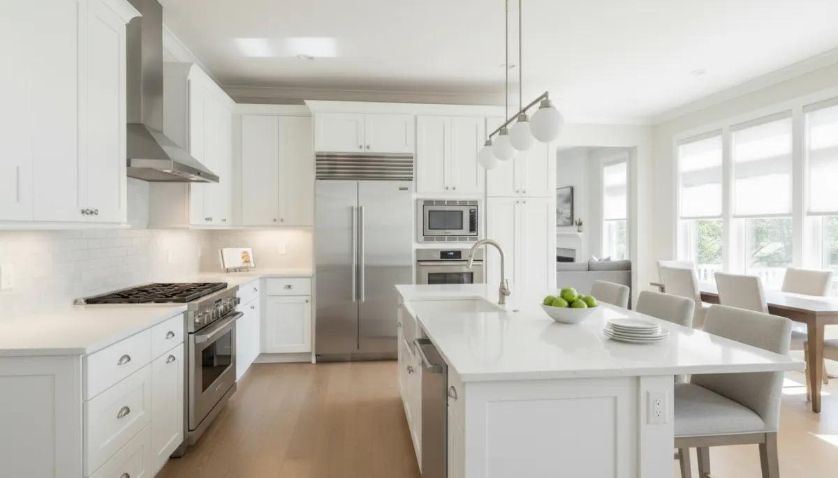 Photorealistic updated kitchen with island and modern finishes in a McLean home Photorealistic updated kitchen with island and modern finishes in a McLean home