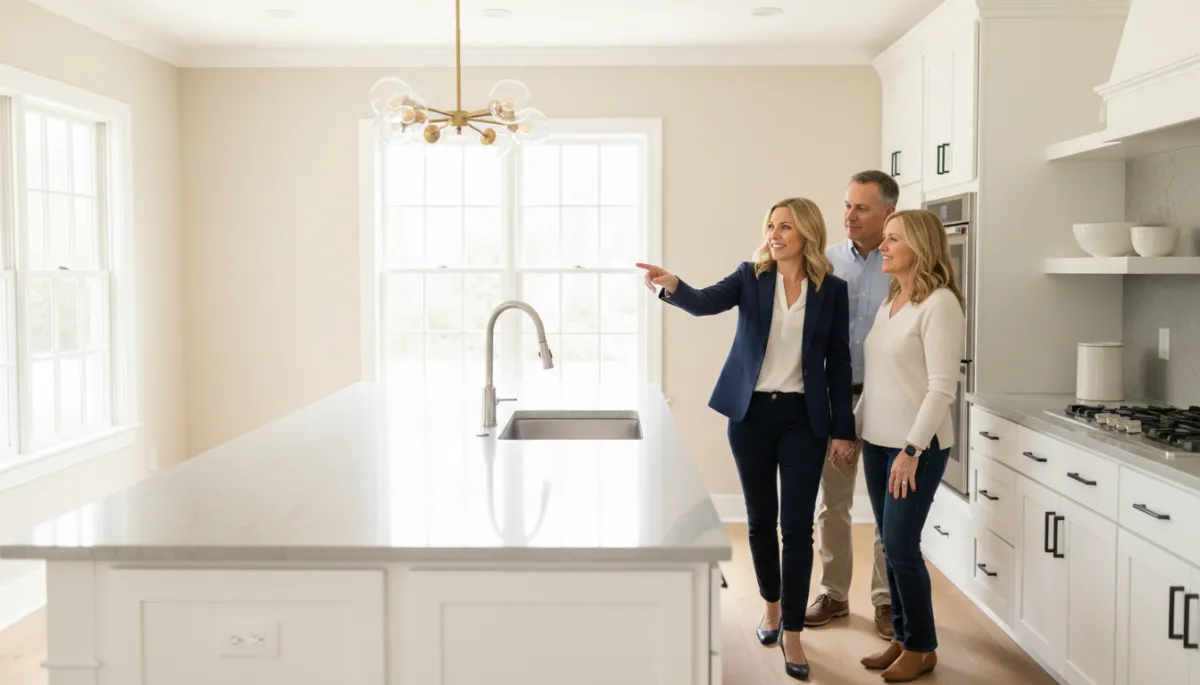 Real estate agent reviewing cost-effective updates with McLean homeowners in a refreshed kitchen