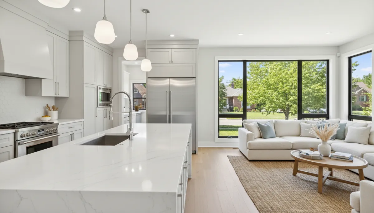 Updated open-concept kitchen and living room in a Vienna VA home Updated open-concept kitchen and living room in a Vienna VA home
